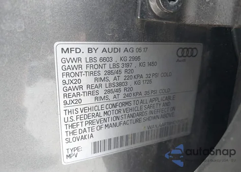 2017 Audi Q7 3.0T Premium from USA, damaged, VIN WA1LAAF78HD058277